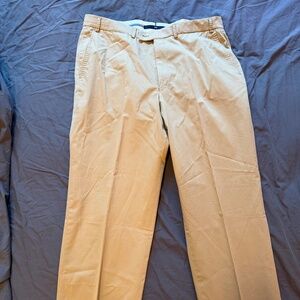 Hiltl Sports Khaki Mens Pants Pleated Cuffed Cotton Made in Romania German 36 38